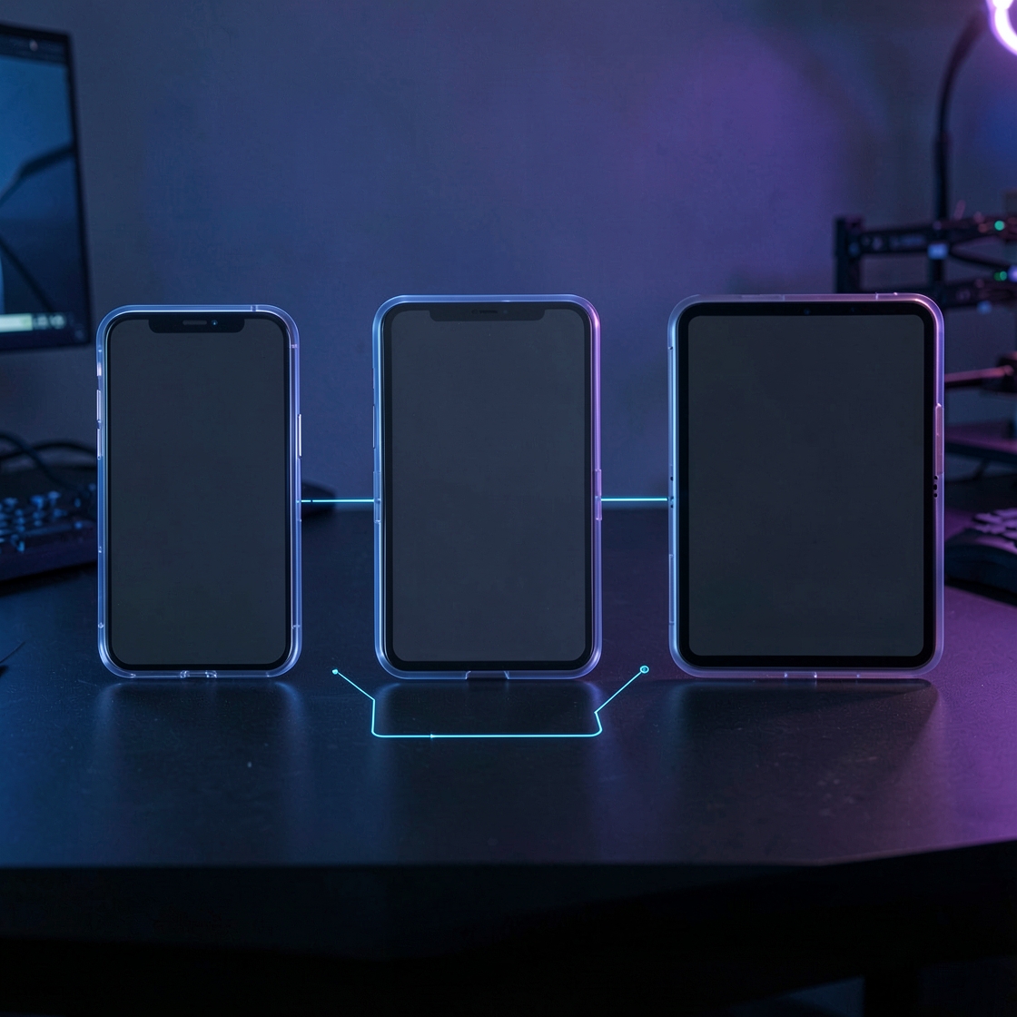 A generic virtual mobile device changing between phone, foldable and tablet proportions