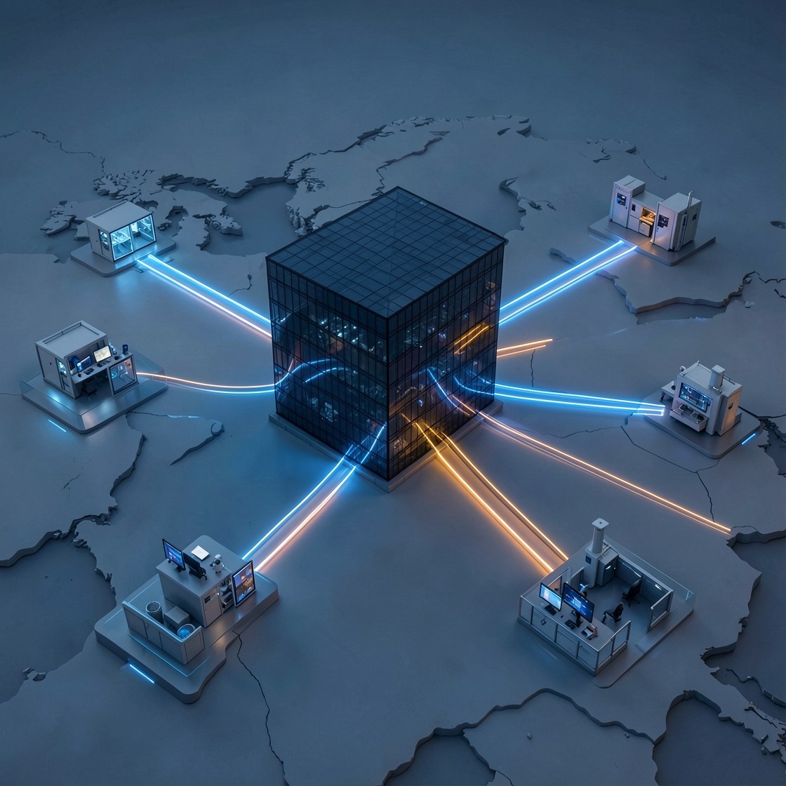 Abstract capital pathways connecting European technology companies and a secure lending hub