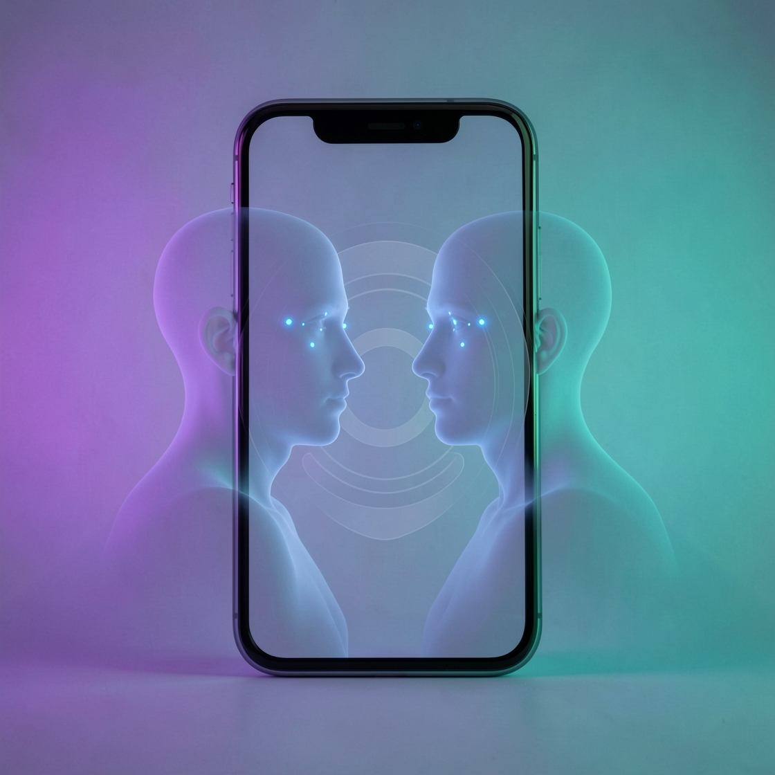 Abstract paired profile silhouettes and biometric verification pattern