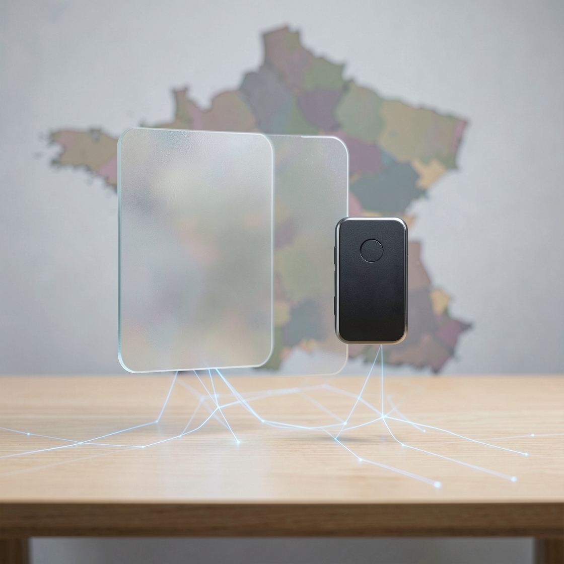 Abstract privacy-focused age verification interface over a European city map