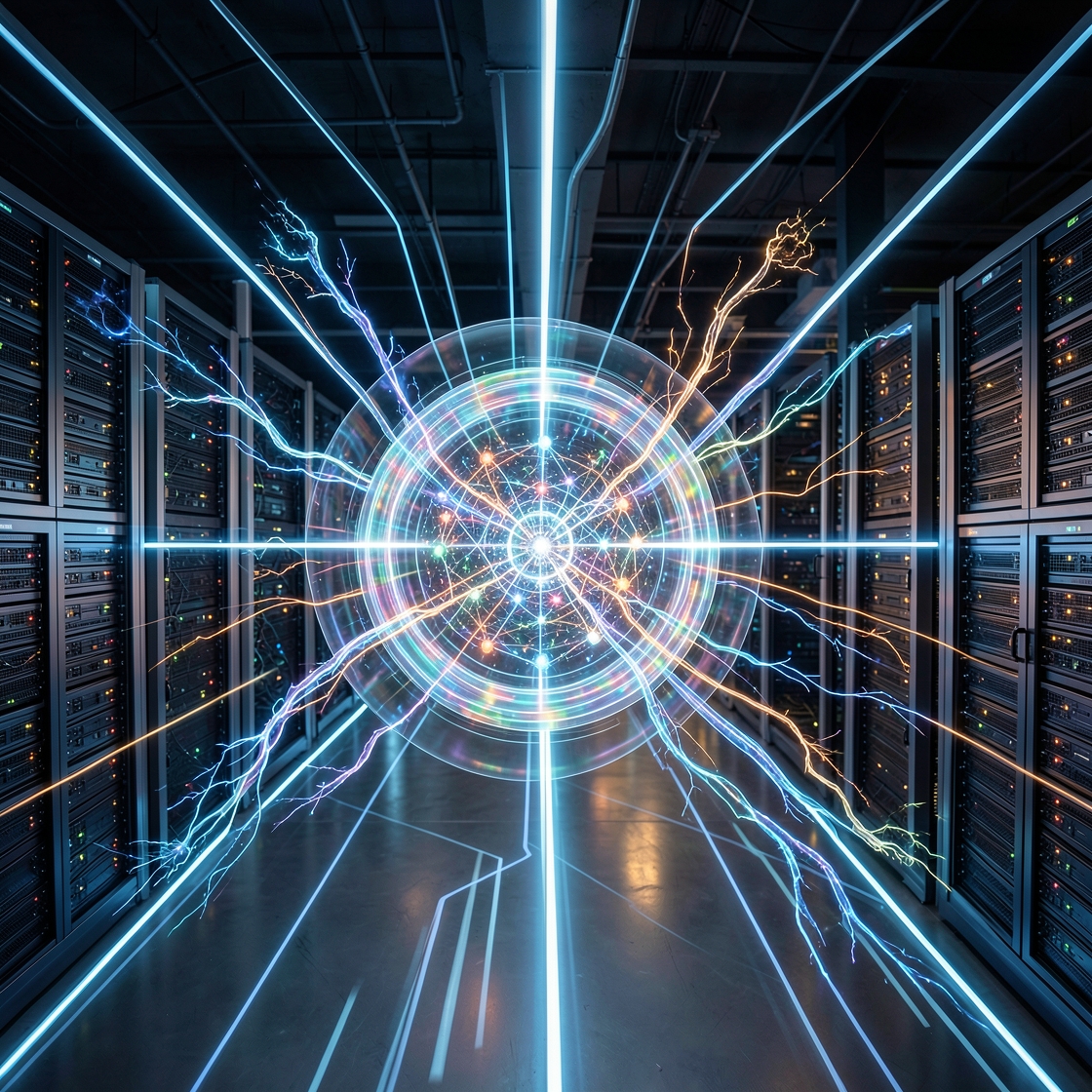 Abstract financial network protected by layered cybersecurity defenses against autonomous AI threats