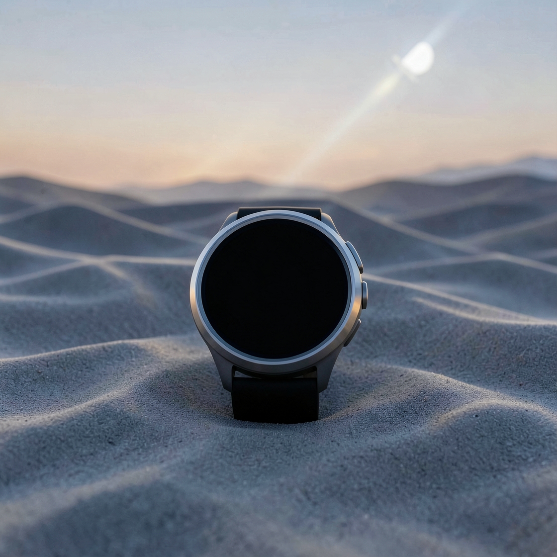 Unbranded rugged outdoor smartwatch beside a trail map and satellite communication motif
