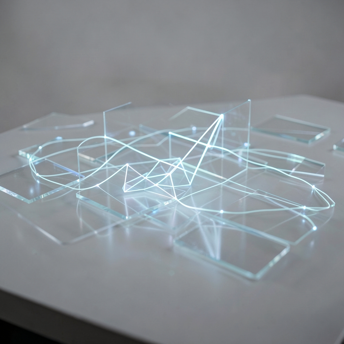 Abstract creator analytics dashboard connecting social and video platforms to search discovery signals