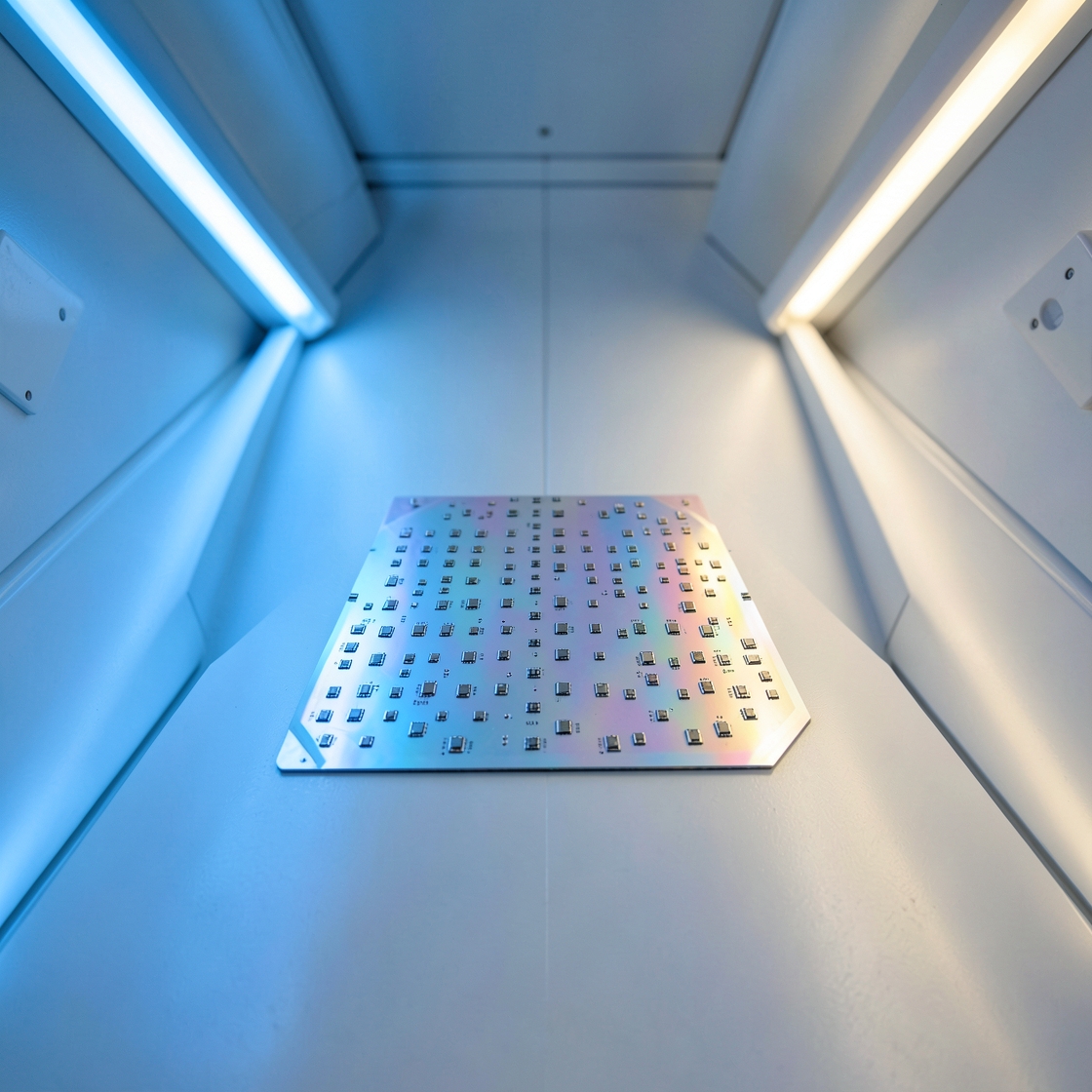 Semiconductor wafers between two abstract trade corridors