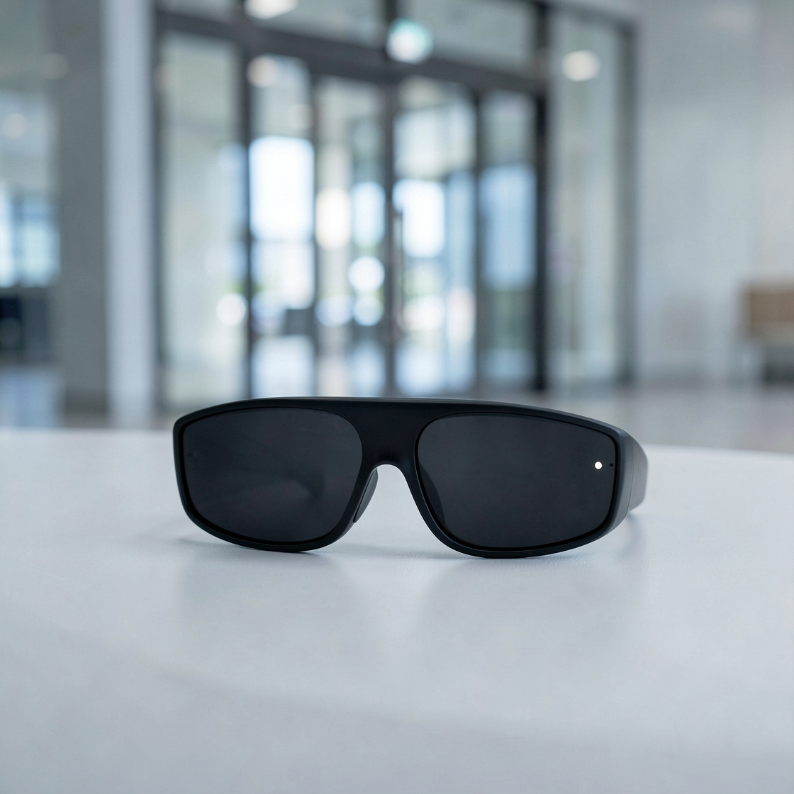 Unbranded smart glasses with a visible capture indicator at the entrance to a private venue