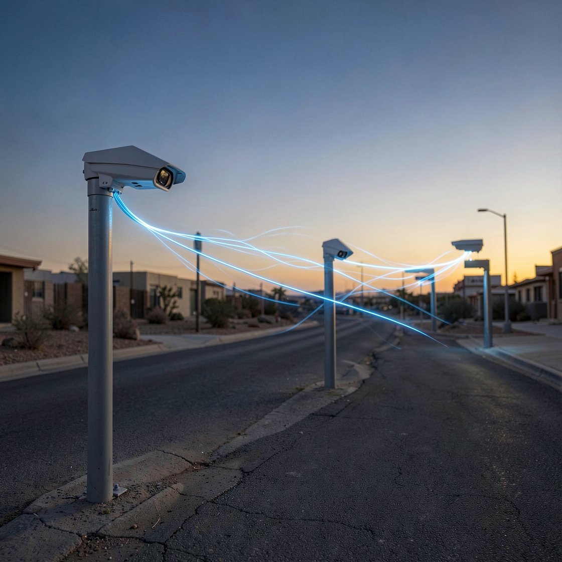 Networked roadside camera nodes disconnecting from a central data-sharing grid