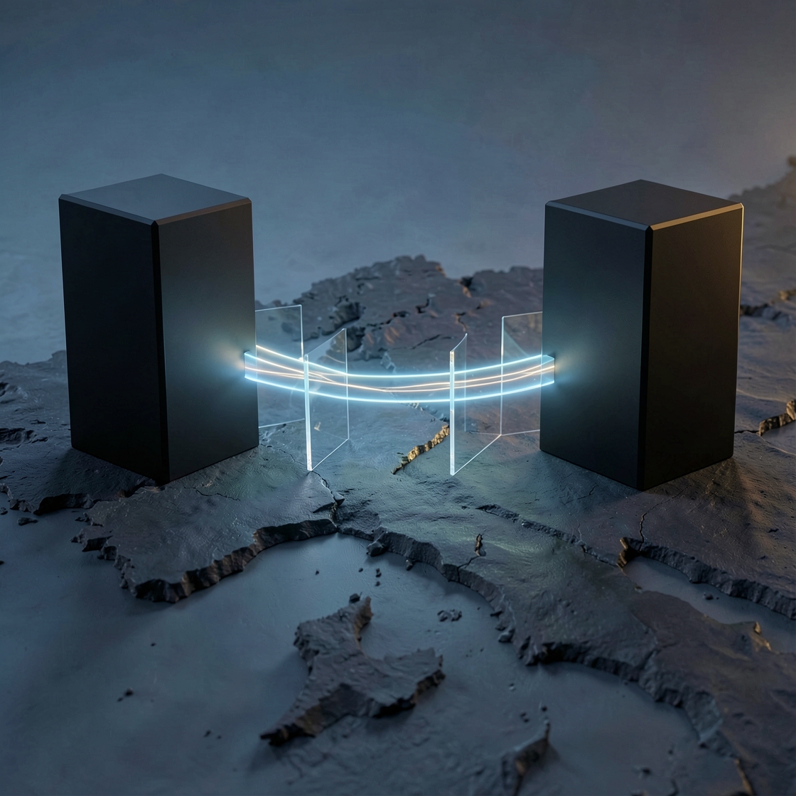 Two secure research computing hubs connected across an abstract European terrain