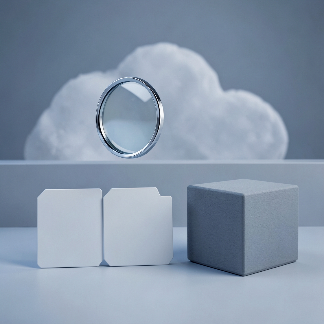 A clean abstract desktop search interface separating local files from cloud results